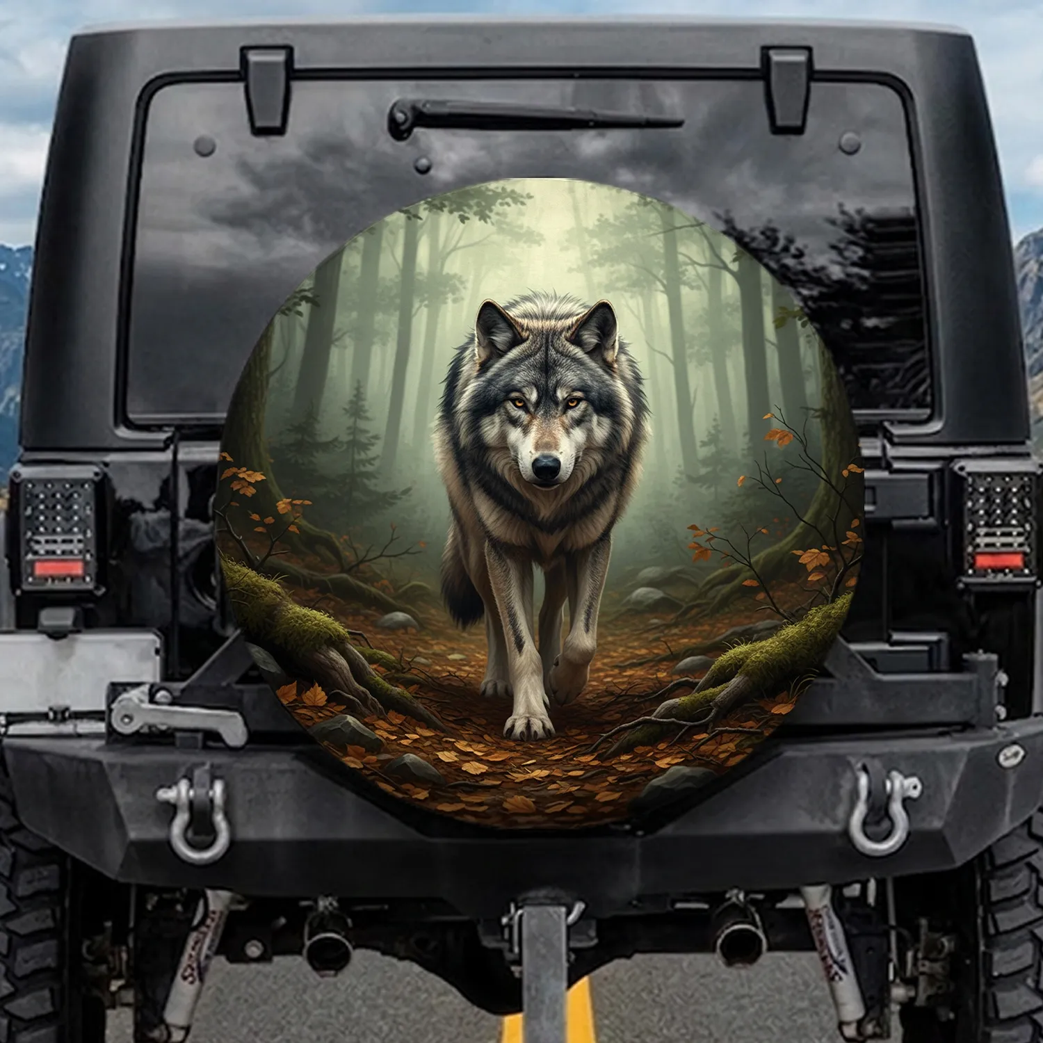 Majestic Gray Wolf Intense Gaze Forest - Wildlife Lover Gift Spare Tire Cover - 1