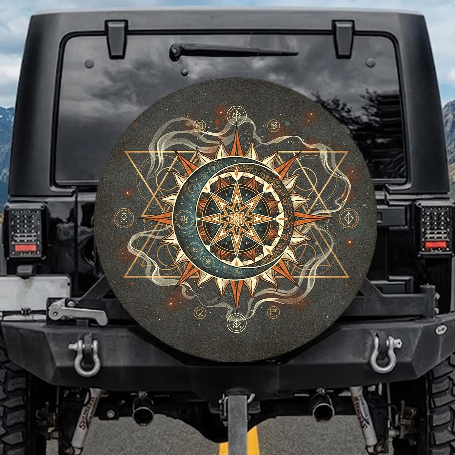 Celestial Sun Moon Mandala Geometric Symbols - Archaic Home Decor Gift Spare Tire Cover - 1