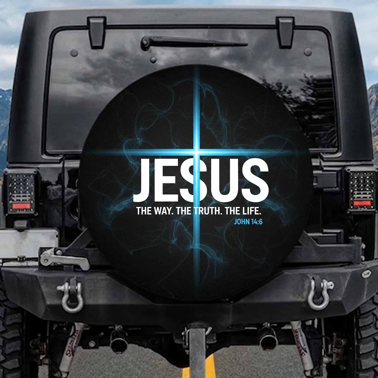 JESUS Cross Way Truth Life John 14:6 - Christian Faith Gift for Believers Spare Tire Cover - 1