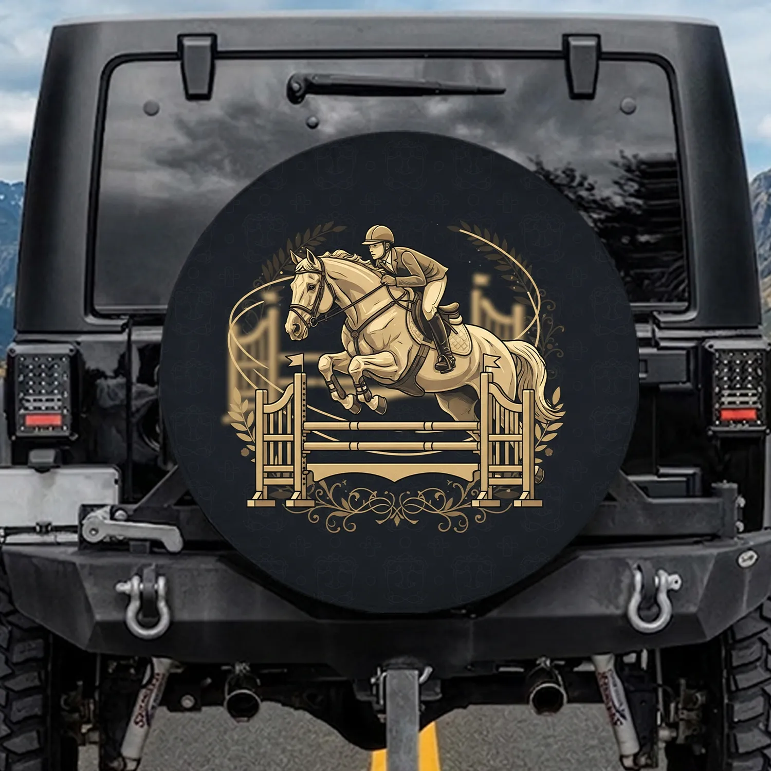 Leaping Horse Equestrian Rider Show Jumping Obstacles - Horseback Riding Lover Gift Spare Tire Cover - 1