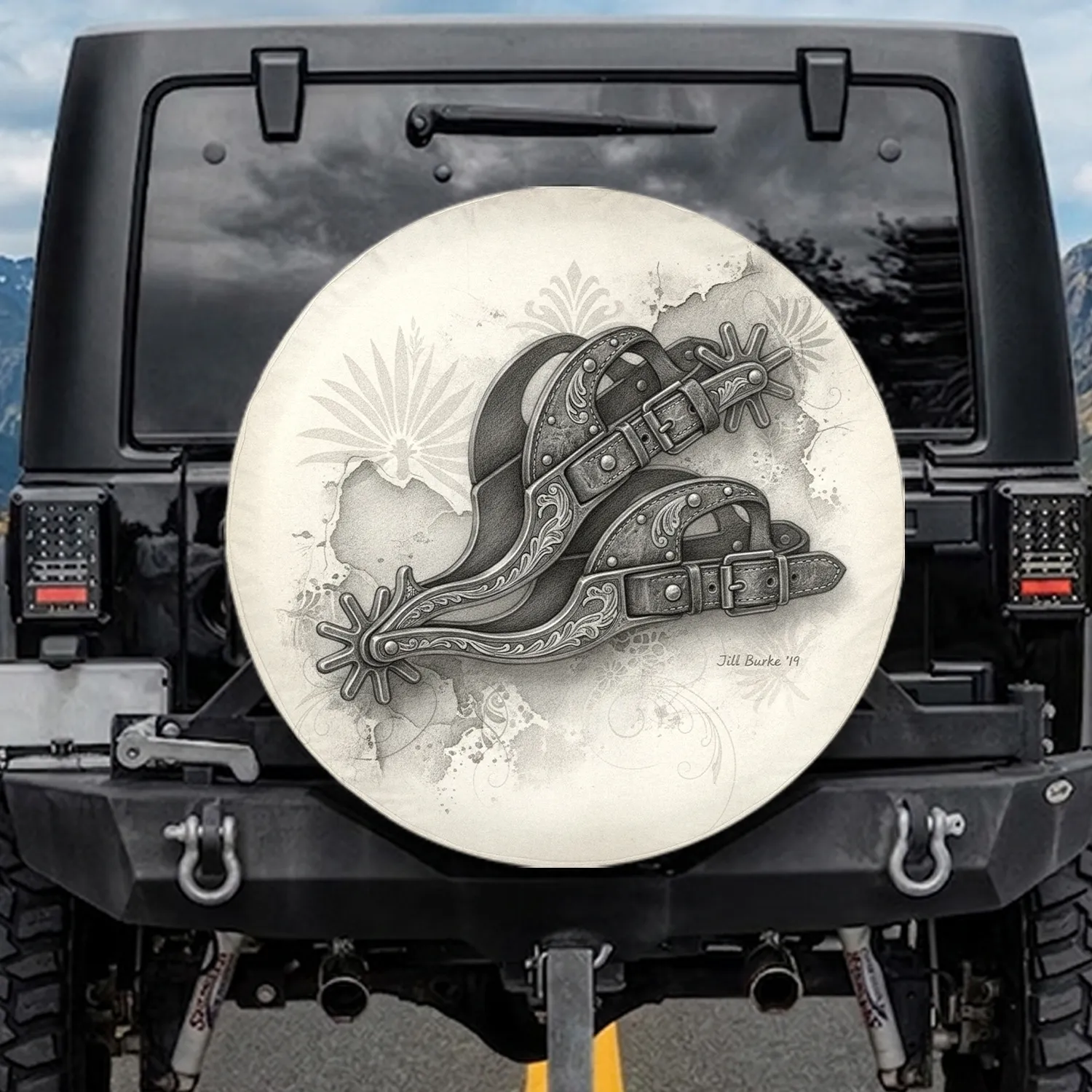 Ornate Western Cowboy Spurs - Western Lifestyle Gift for Enthusiasts Spare Tire Cover - 1
