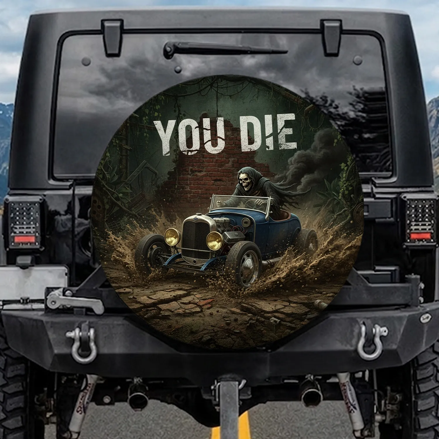 Skeleton Hot Rod Mud Roadster - Road Trip Adventure Gift for Car Lovers Spare Tire Cover - 1
