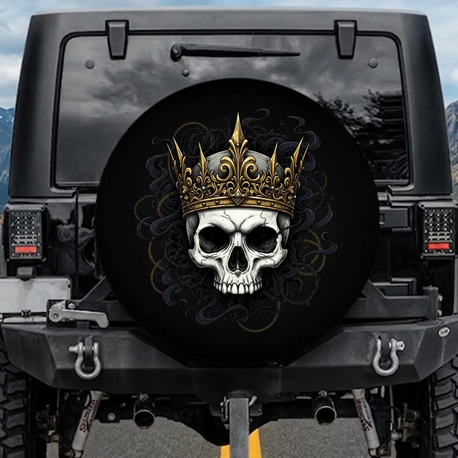 Ornate Crown Skull Dark Gothic Ornamentation - Home Decor Gift for Skull Lovers Spare Tire Cover - 1