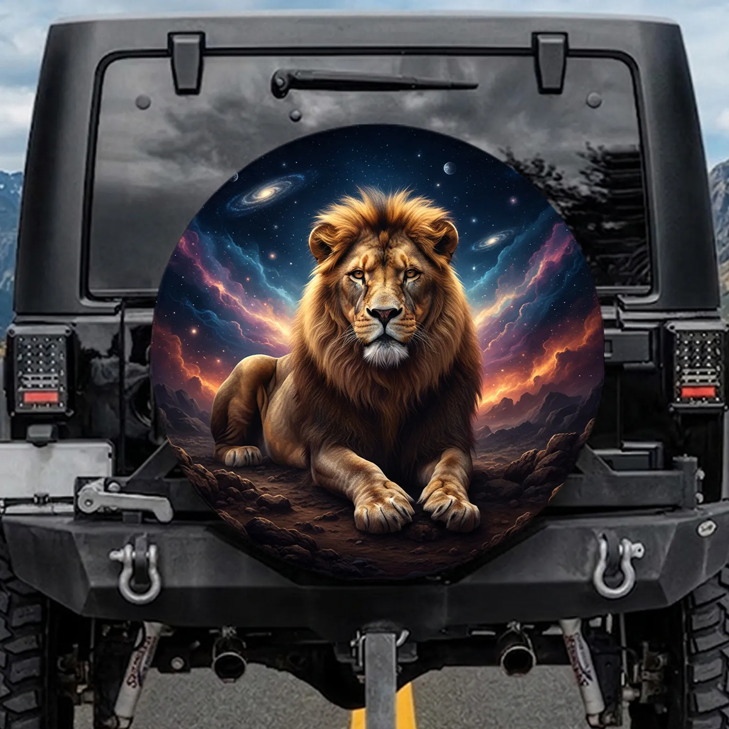 Lion Galaxy Nebula Deep Space Stars Rugged Terrain - Wildlife Lover Gift Spare Tire Cover - 1
