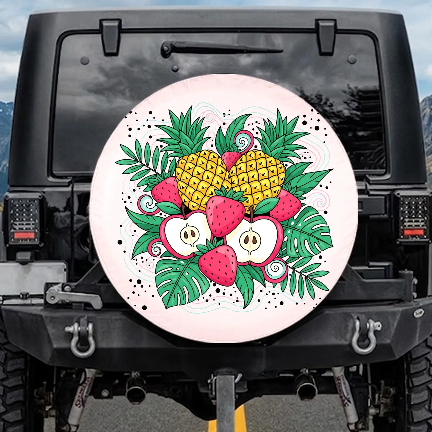 Pineapple Strawberry Apple Tropical Leaf - Travel Essentials Gift Spare Tire Cover - 1