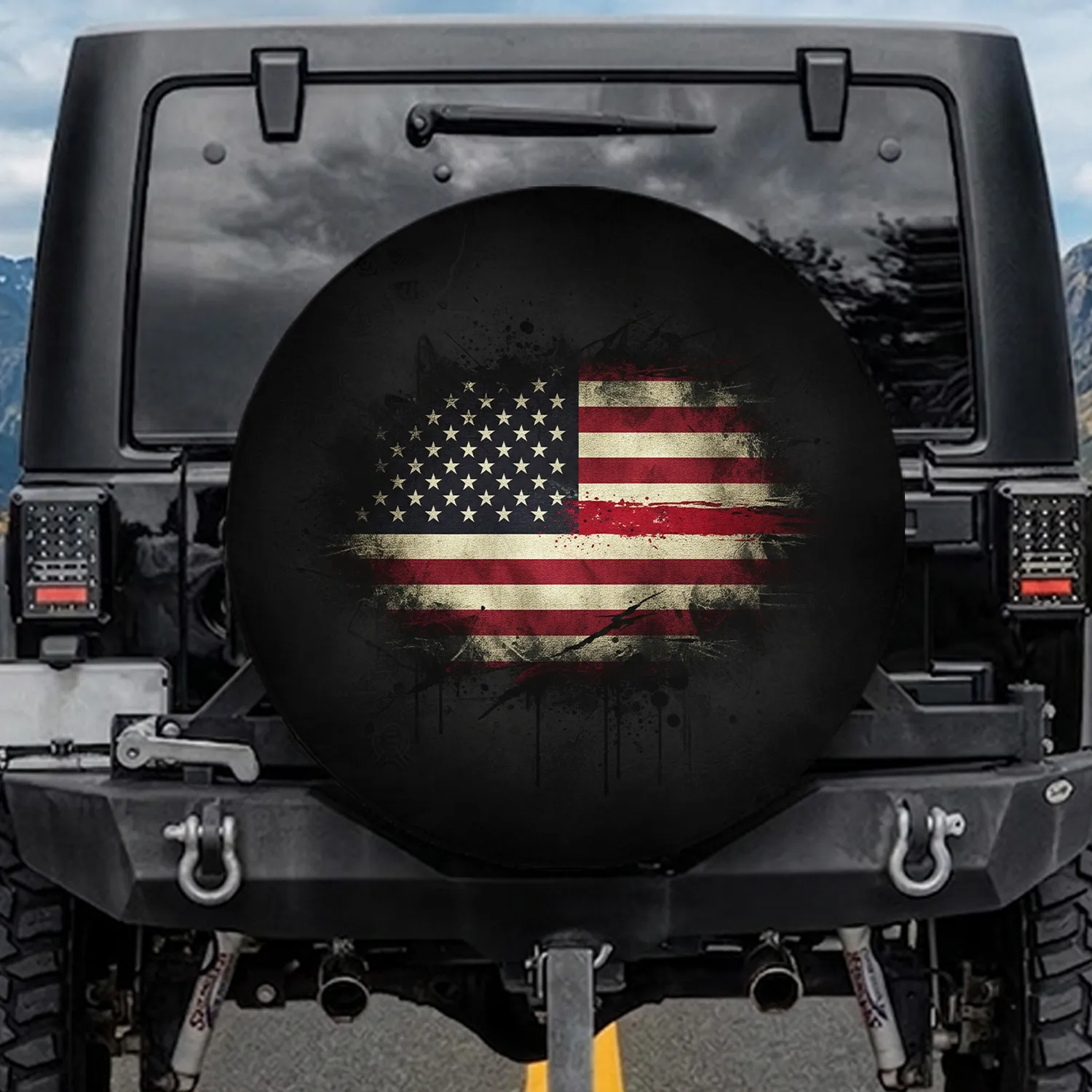 Distressed American Flag Thin Red Line - Patriotic Home Decor Gift for Firefighters Spare Tire Cover - 1