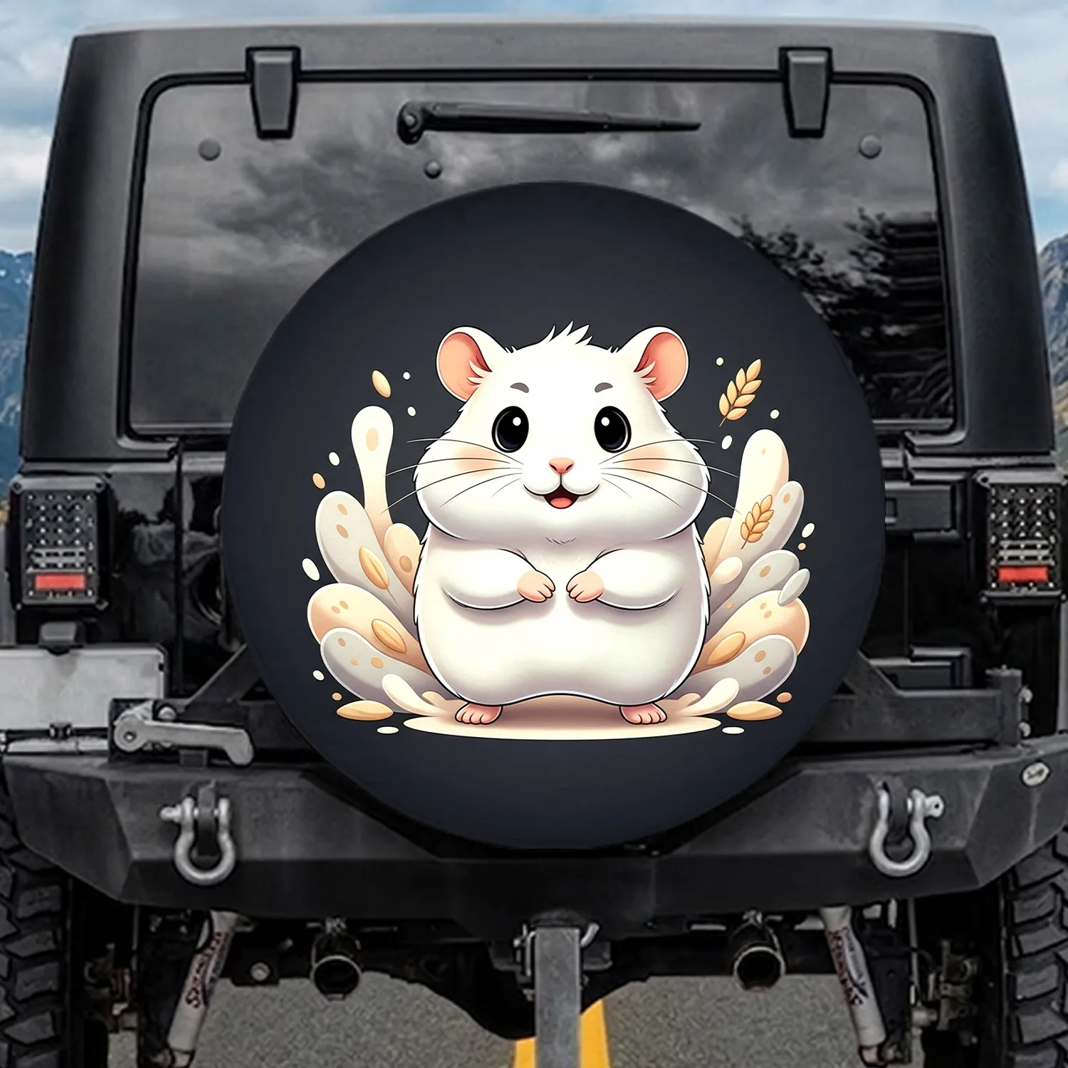 Plump White Hamster Burrow Bedding Grain Seeds - Wildlife Lover Gift Spare Tire Cover - 1