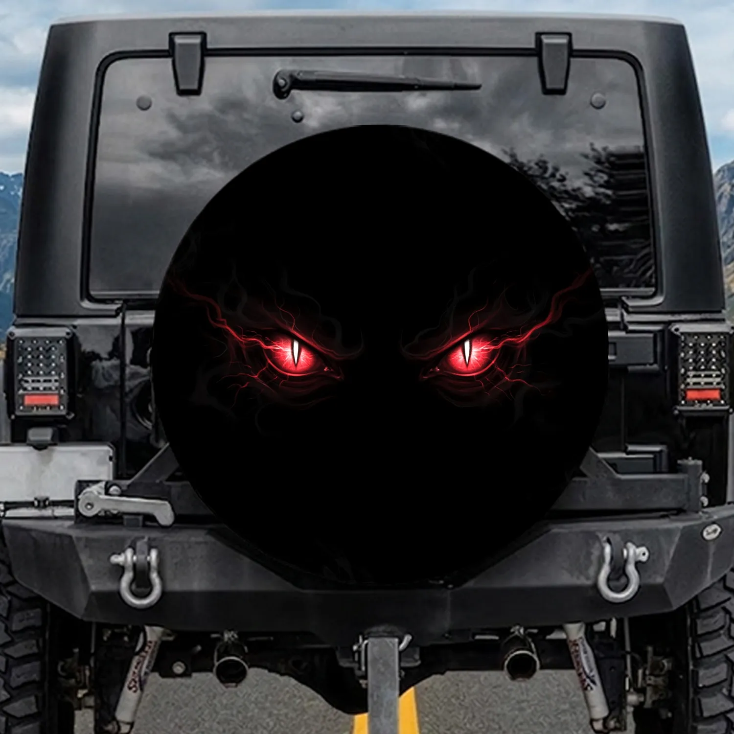 Ominous Glowing Red Slit Eyes - Vehicle Accessory Gift for Car Enthusiasts Spare Tire Cover - 1