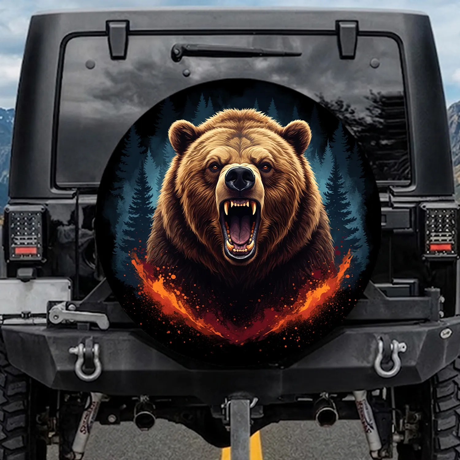 Fierce Roaring Grizzly Bear Pine Forest - Wildlife Lover Outdoor Enthusiast Gift Spare Tire Cover - 1