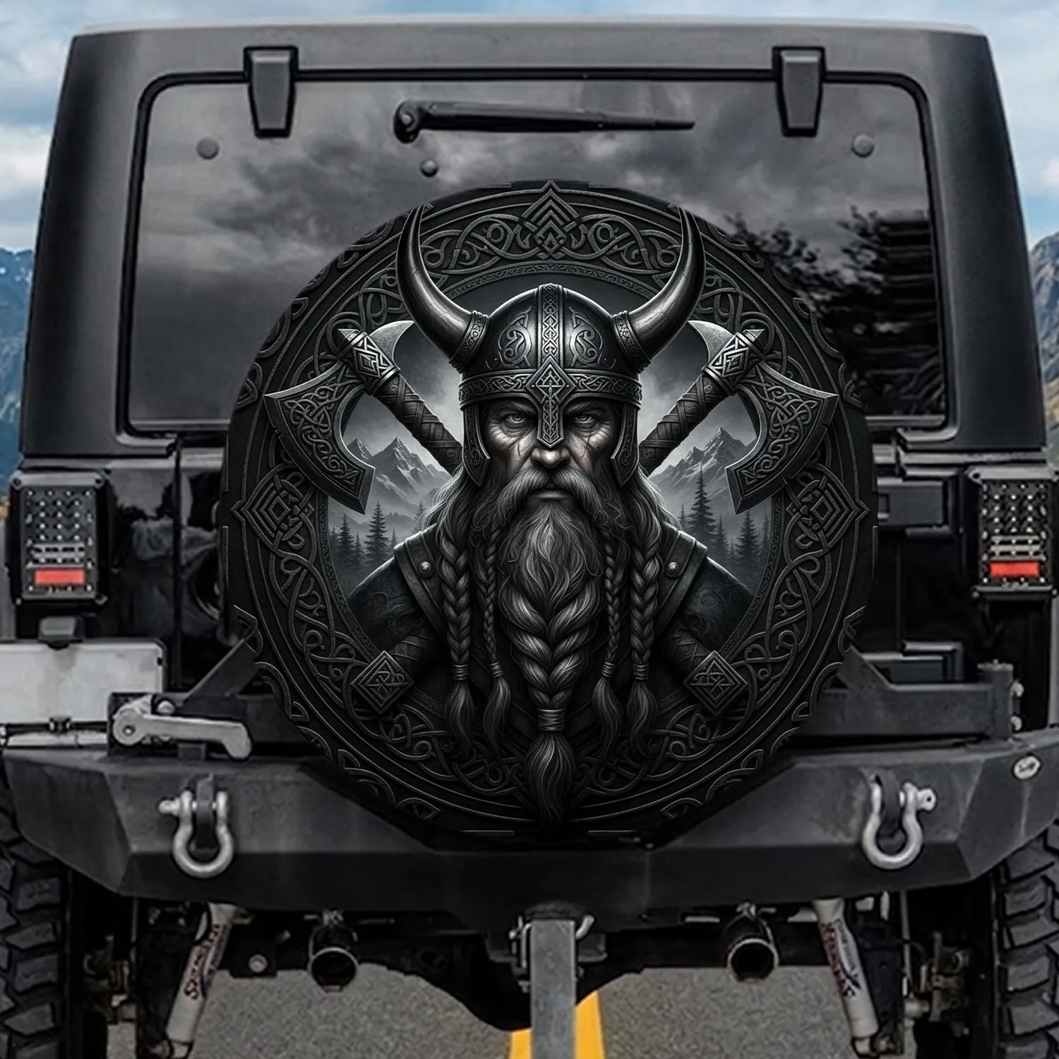 Ancient Norse Viking Warrior Celtic Knot Axes - History Lover Gift for Outdoor Enthusiasts Spare Tire Cover - 1