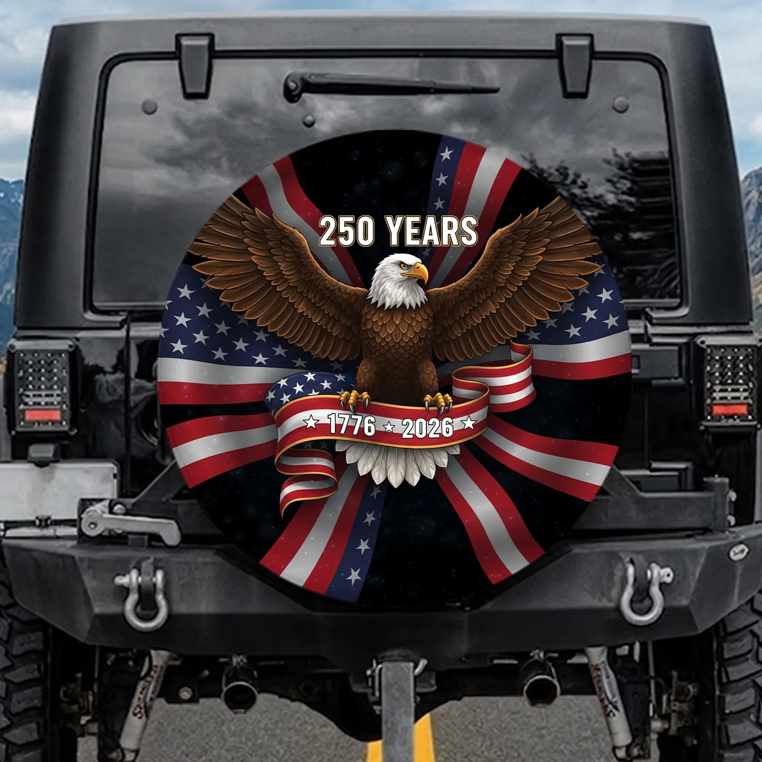 Bald Eagle American Flag 1776 2026 - US 250th Anniversary Gift for Military Families Spare Tire Cover - 1