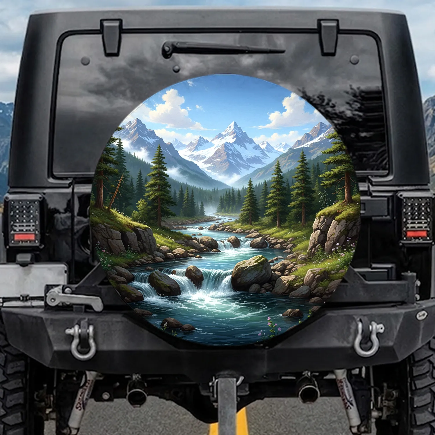 Pristine Majestic Winding Mountain River Forest Snow Peaks - Grand Outdoor Adventure Gift Spare Tire Cover - 1