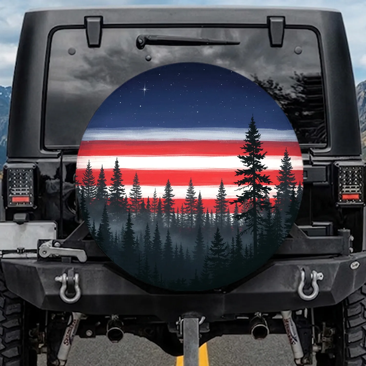 Pine Forest Starry Patriotic Sky - Independence Day Gift for Veterans Spare Tire Cover - 1