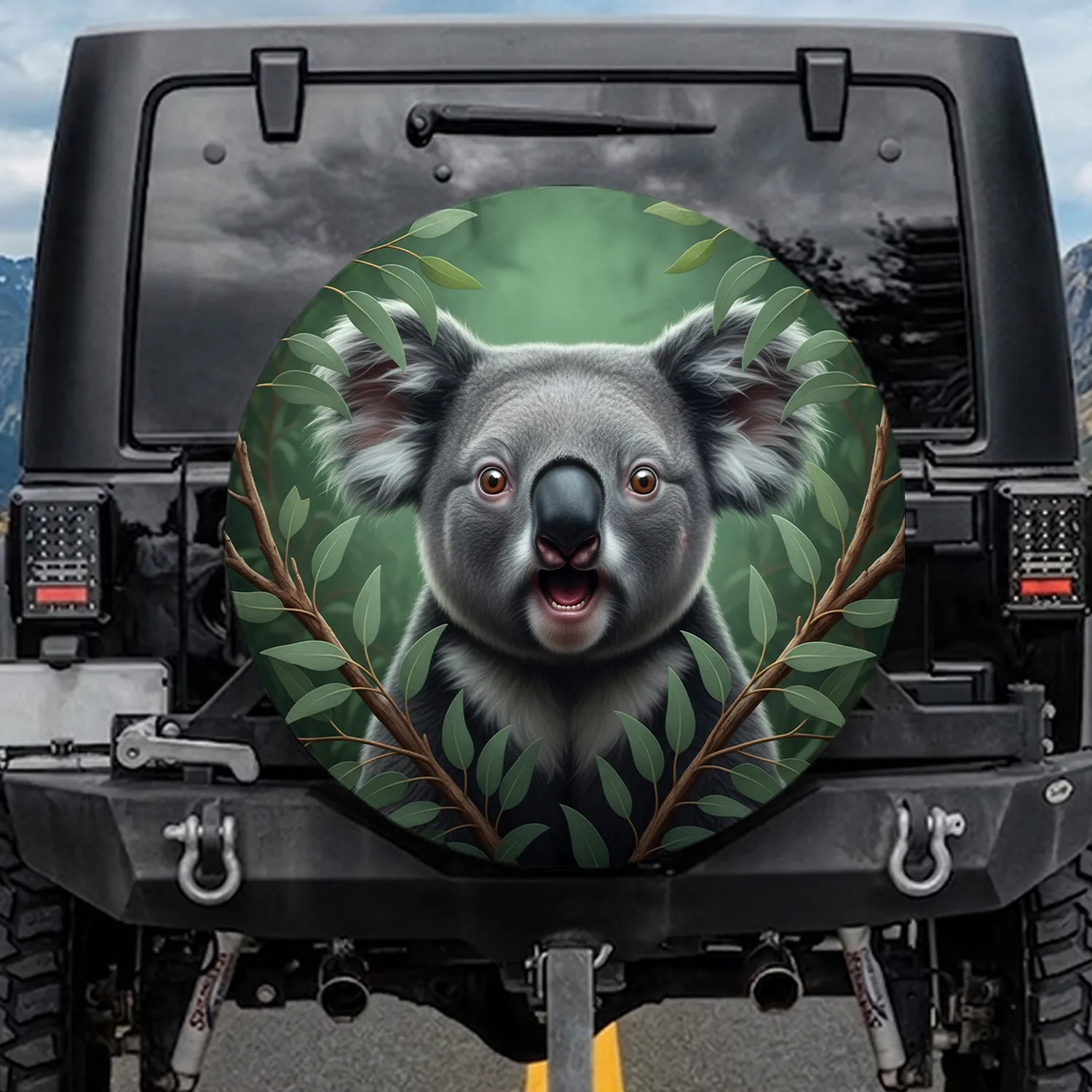 Surprised Koala Eucalyptus Branches - Wildlife Lover Gift Spare Tire Cover - 1