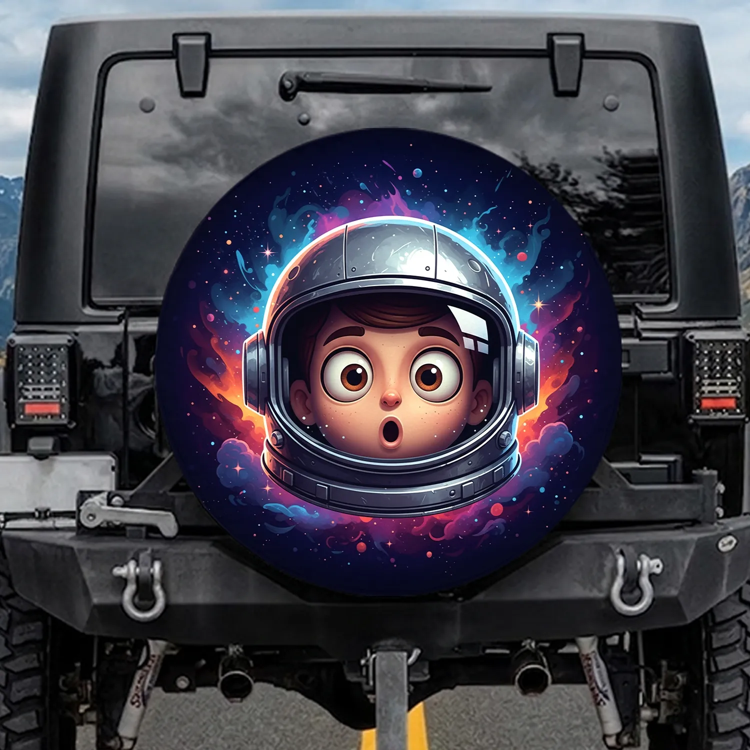 Gasping Astronaut Face Space Helmet Celestial - Space Lover Gift Spare Tire Cover - 1