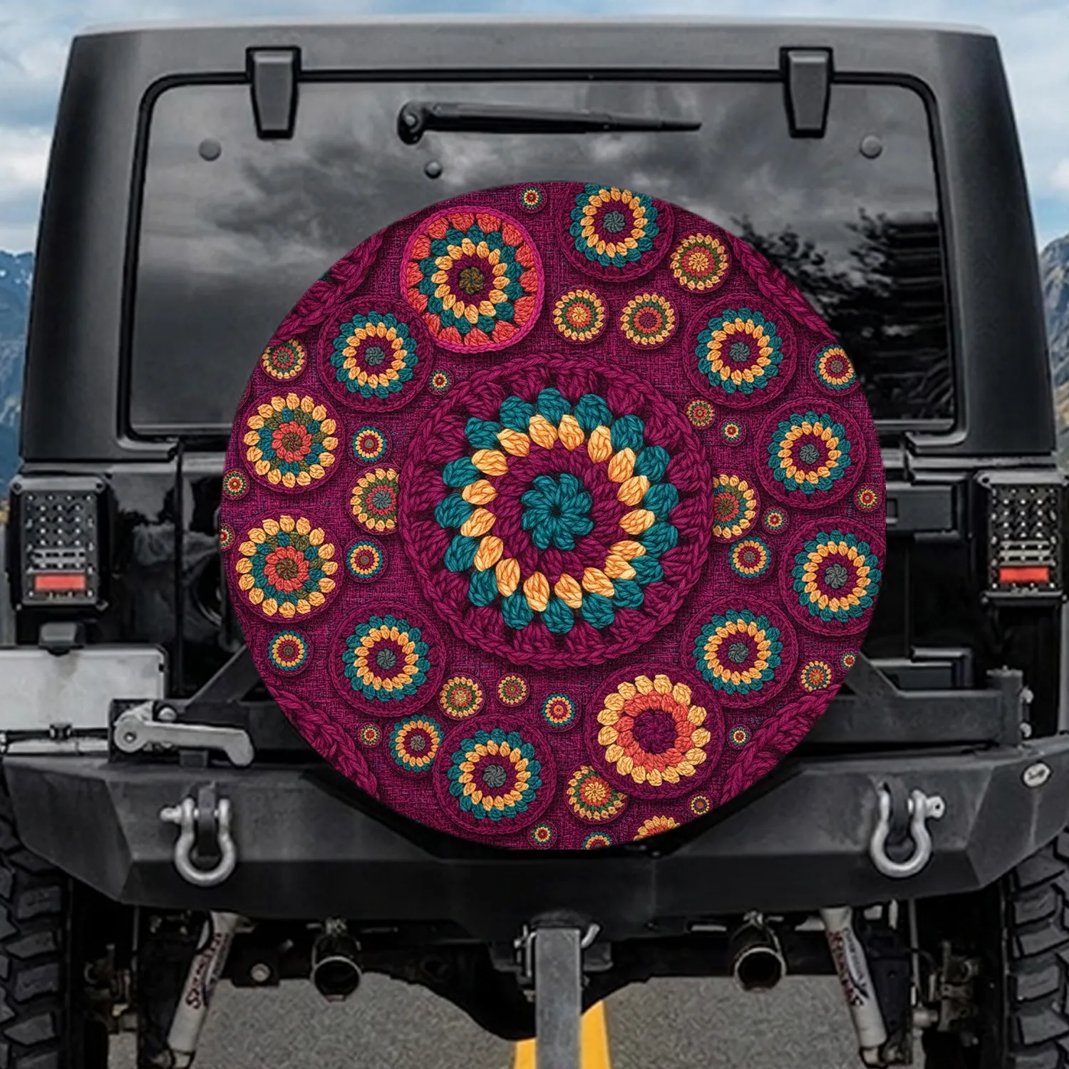 Granny Square Crochet Textile - Home Decor Gift for Boho Lifestyle Spare Tire Cover - 1
