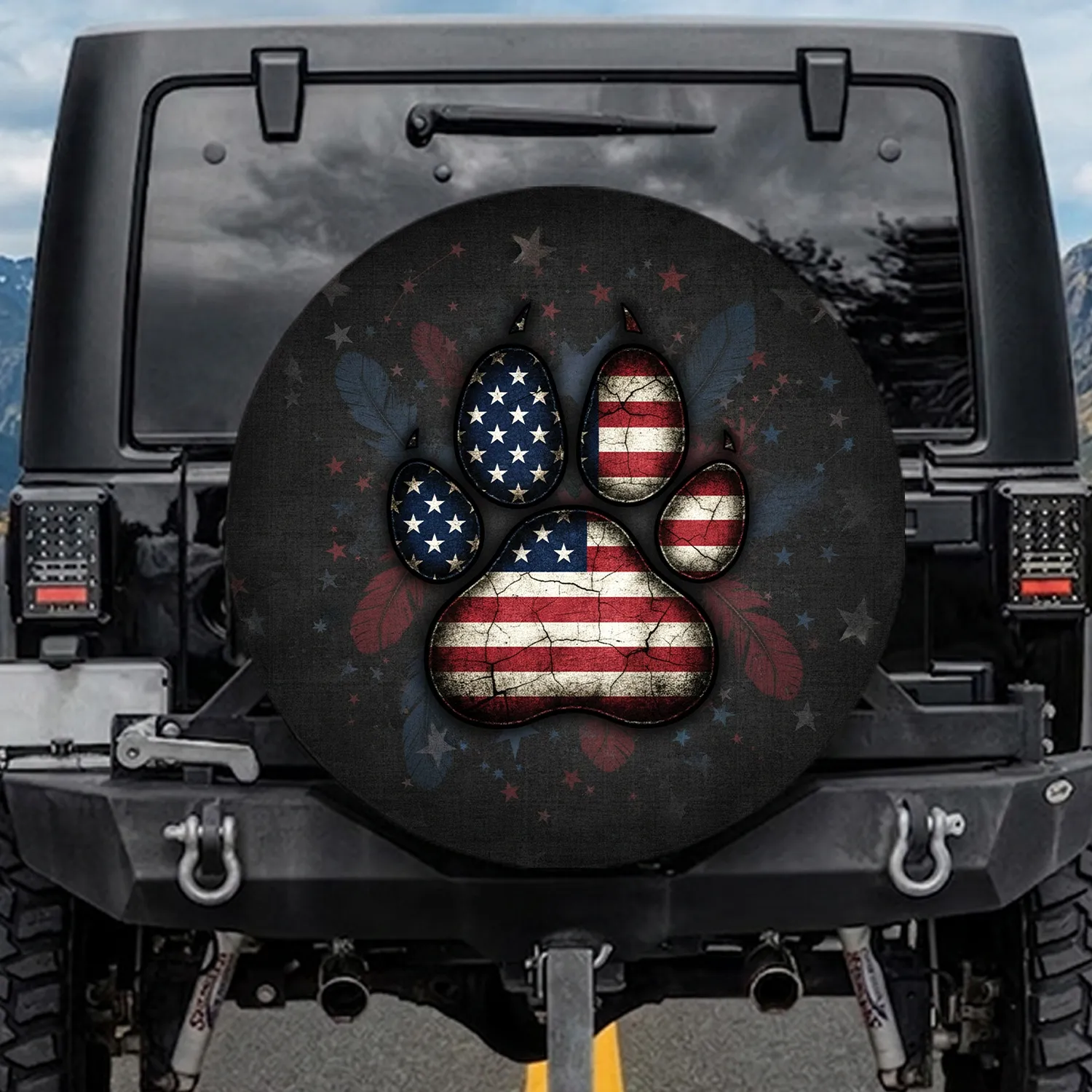 Paw Print American Flag Distressed - Independence Day Gift for Veterans Spare Tire Cover - 1
