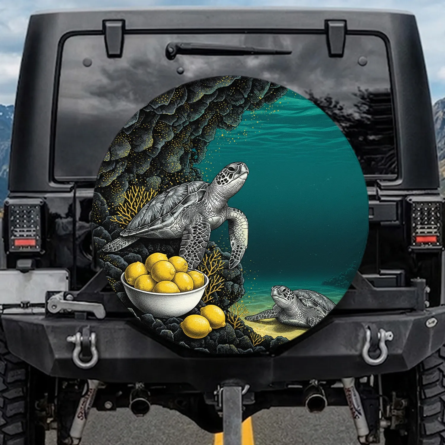 Artistic Print Tire Cover with Yellow Lemon Turtle Design, Polyester  Tire Protector for RV, SUV, Truck Spare Tires, Outdoor Camping Accessory Spare Tire Cover - 1