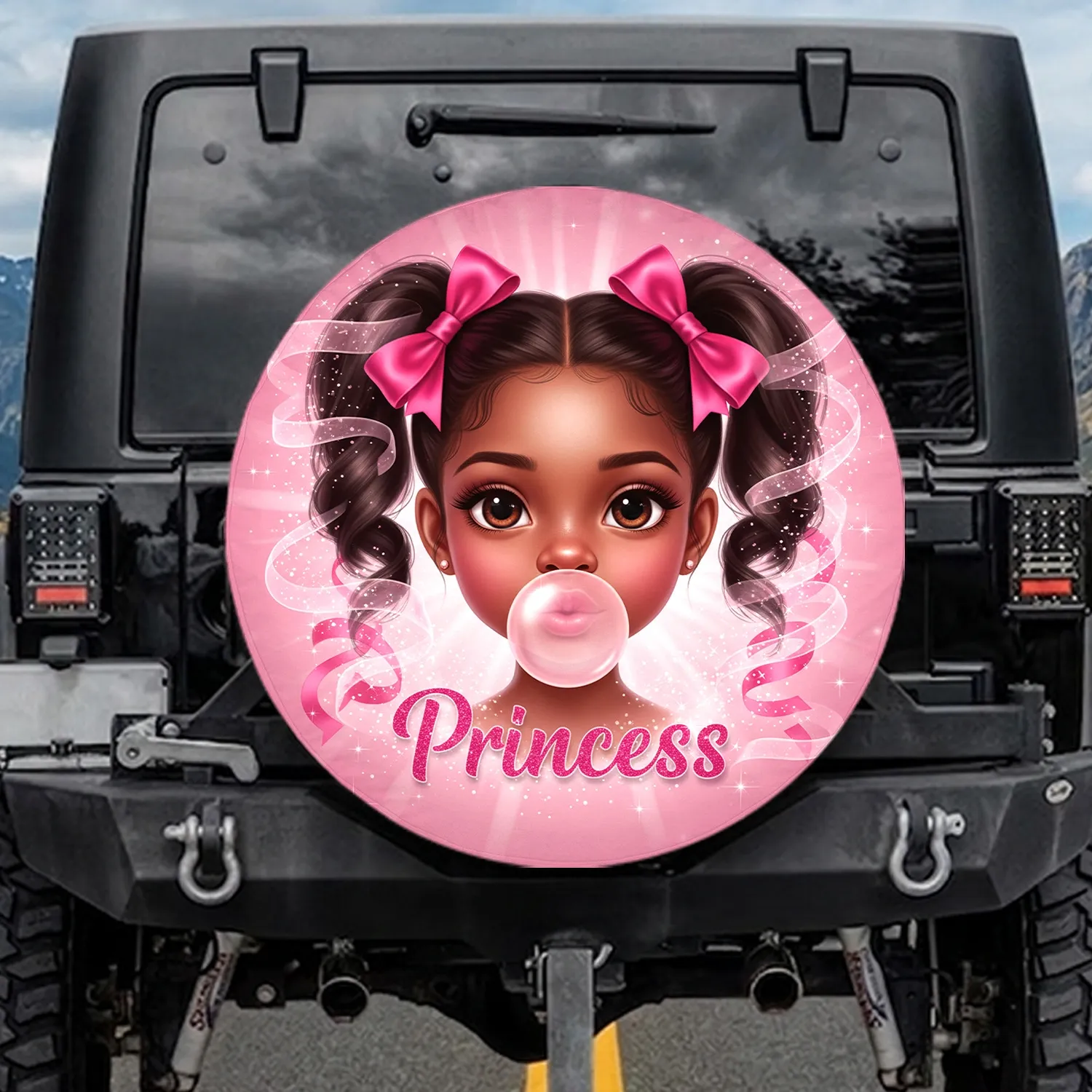 Princess Girl Bubblegum Pigtails Pink Bows Princess Lover Gift Spare Tire Cover - 1