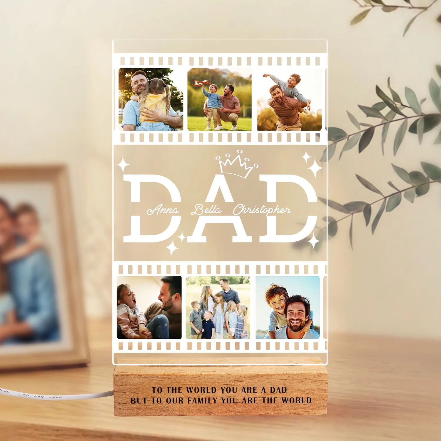 Personalized Photo Night Light For Dad, Custom Picture Gift From Kids Daughter Son, Father's Day Birthday Christmas Gift, Dad Photo Collage Lamp, Custom Family Memorial Night Light - 1