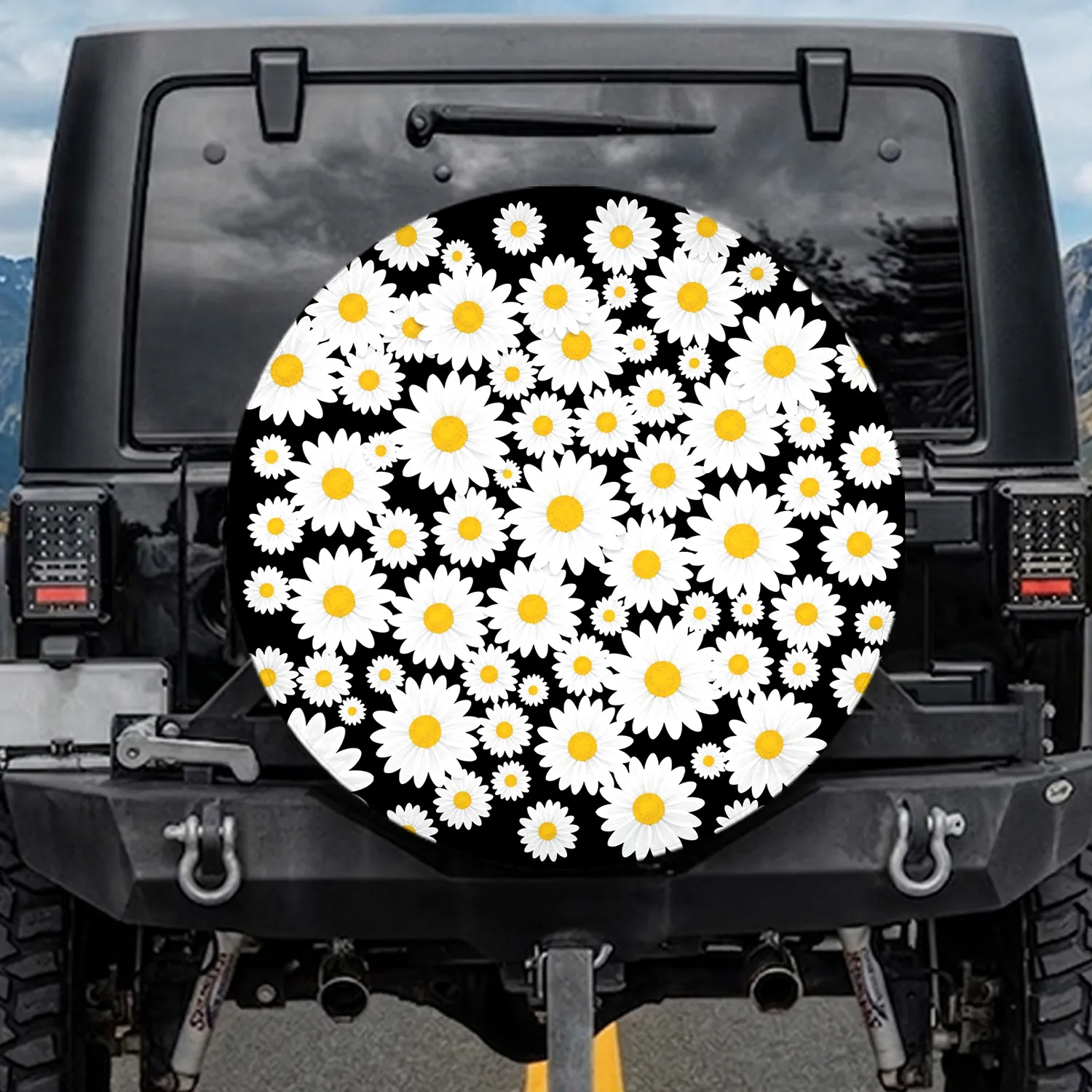 Pristine White Daisy Floral Field - Cheerful Outdoor Accessory Nature Lover Gift Spare Tire Cover - 1