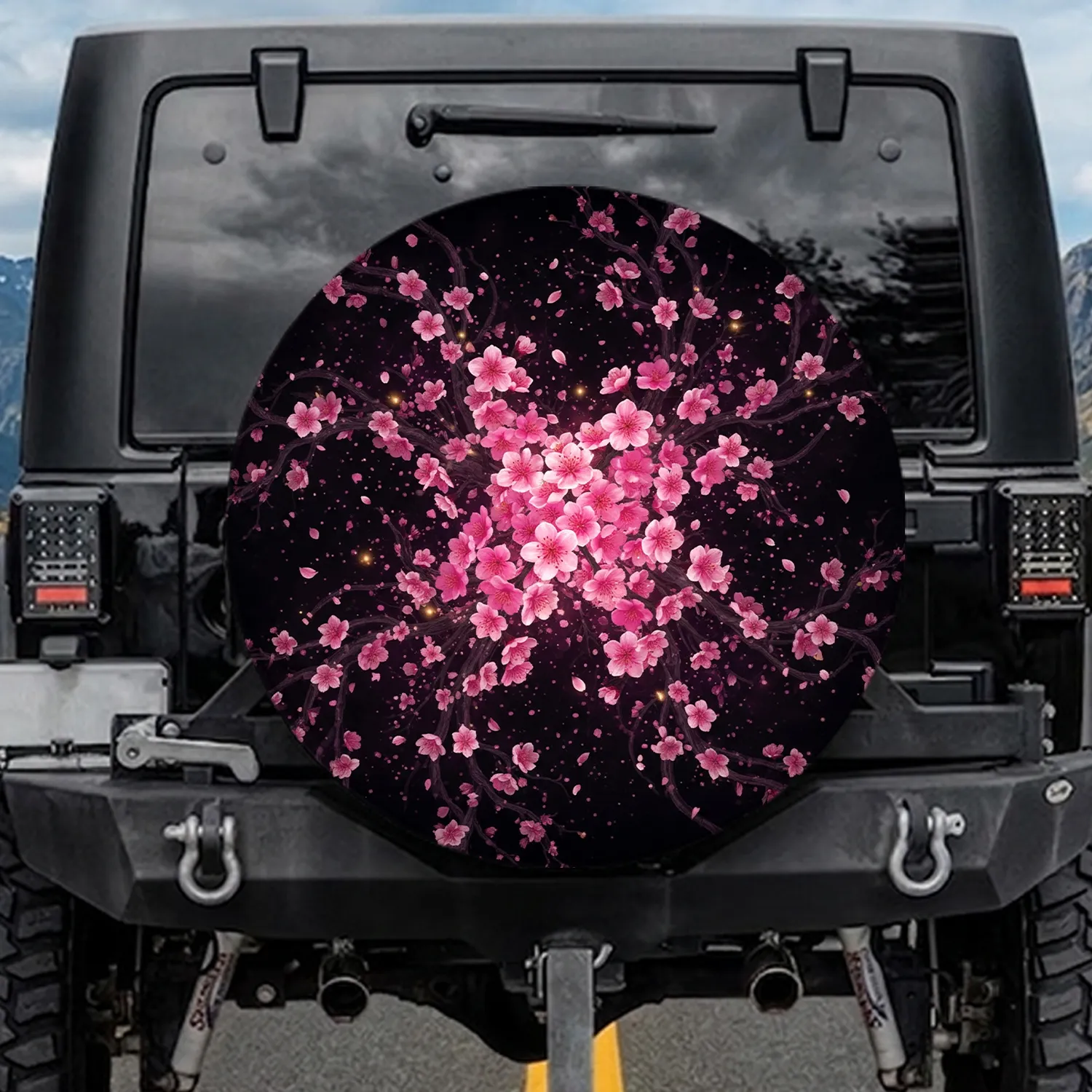 Pink Cherry Blossoms Dark Branches Falling Petals - Home Decor Gift Spare Tire Cover - 1