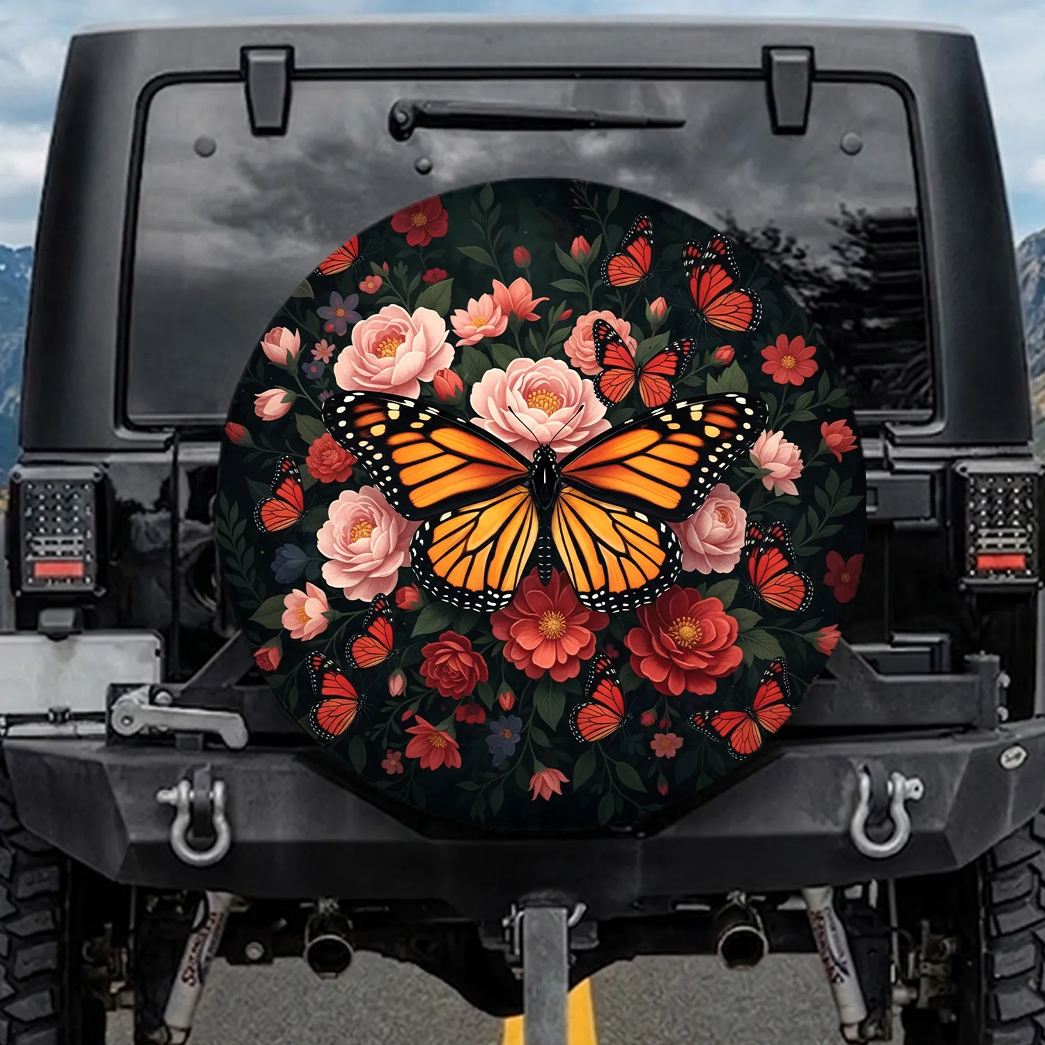 Monarch Butterflies Secret Garden Scene Lush Flowers - Garden Lover Gift Spare Tire Cover - 1