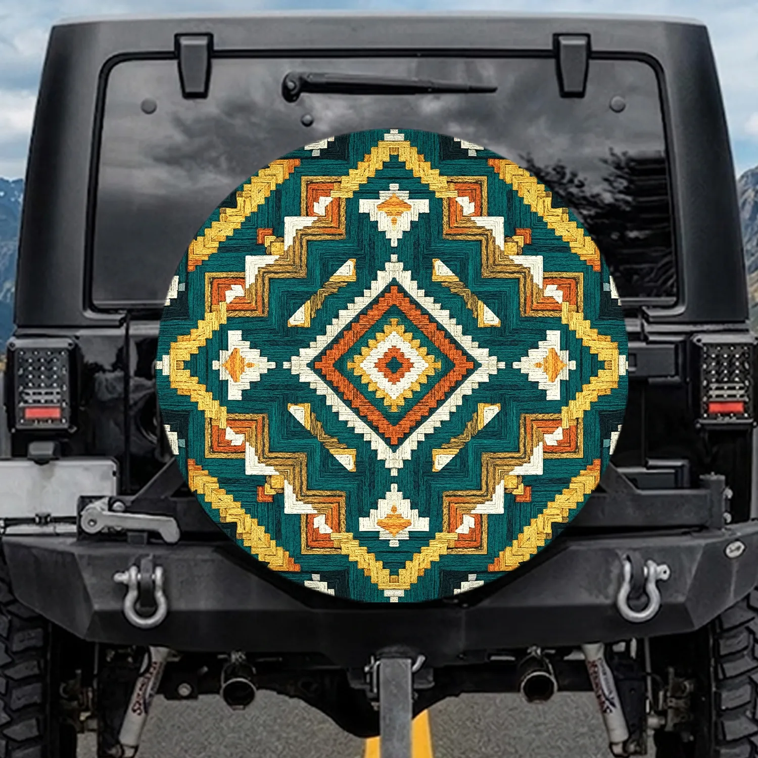 Southwestern Interlocking Diamond Shapes - Travel Essentials Gift for Road Trips Spare Tire Cover - 1