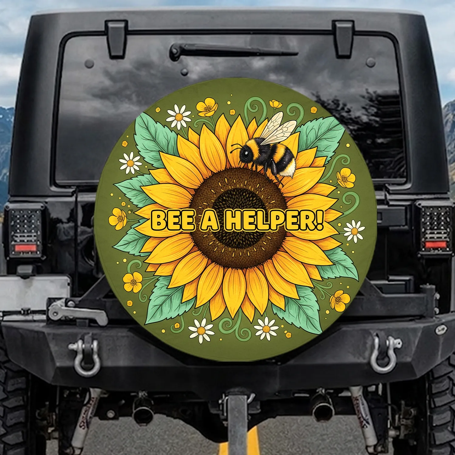 Sunflower Bumblebee Helper Message - Garden Lover Gift Spare Tire Cover - 1
