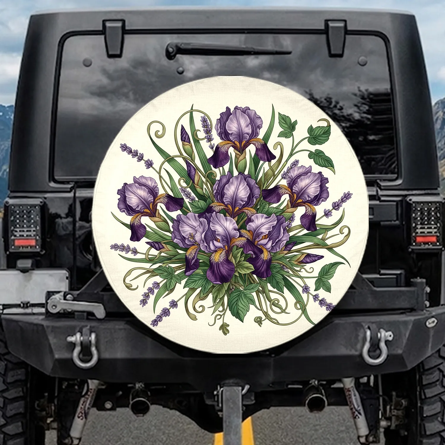 Purple Irises Lavender Blooms Botanical - Home Decor Gift for Garden Lover Spare Tire Cover - 1