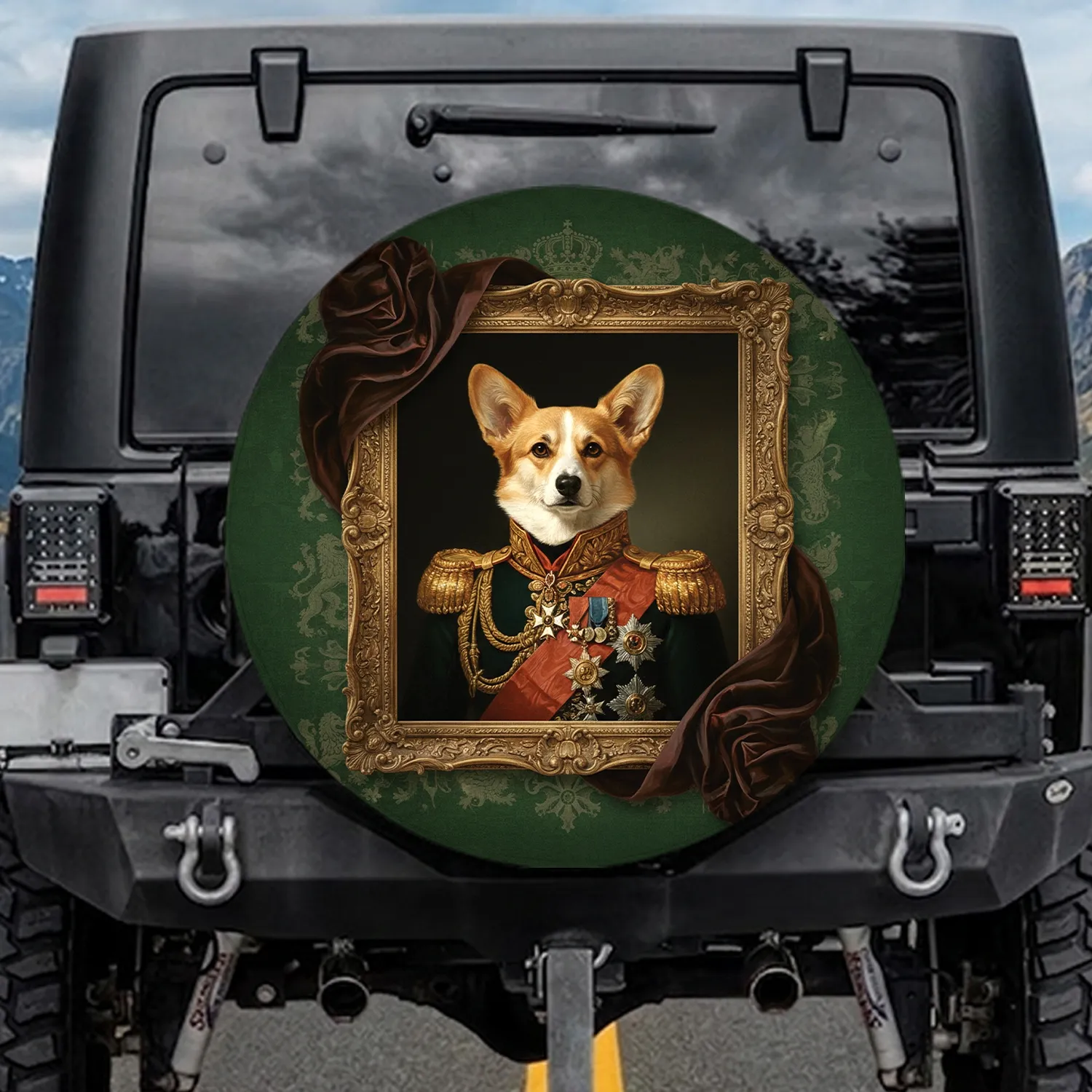 Corgi General Portrait Antique Gold Frame - Home Decor Gift for Dog Lovers Spare Tire Cover - 1