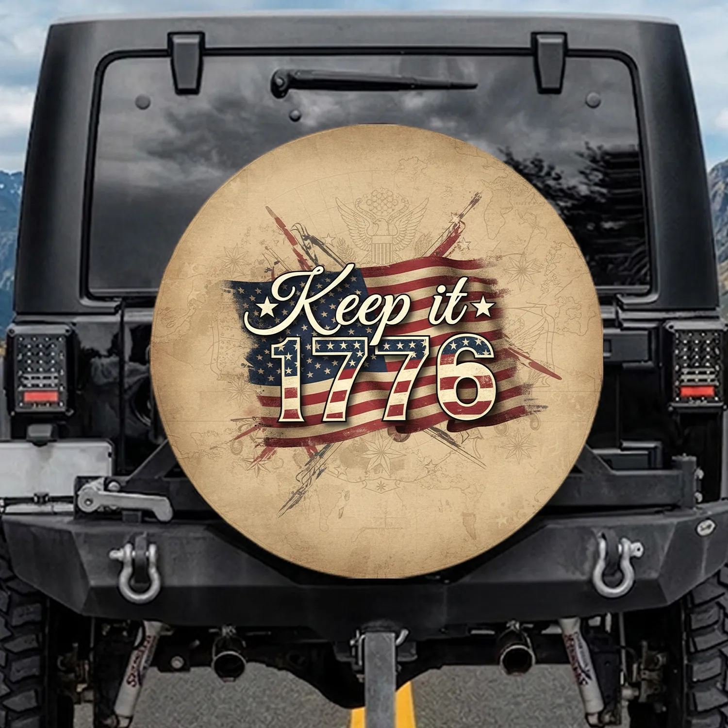 Keep it 1776 American Flag Colonial Eagle - Independence Day Gift for Veterans Spare Tire Cover - 1