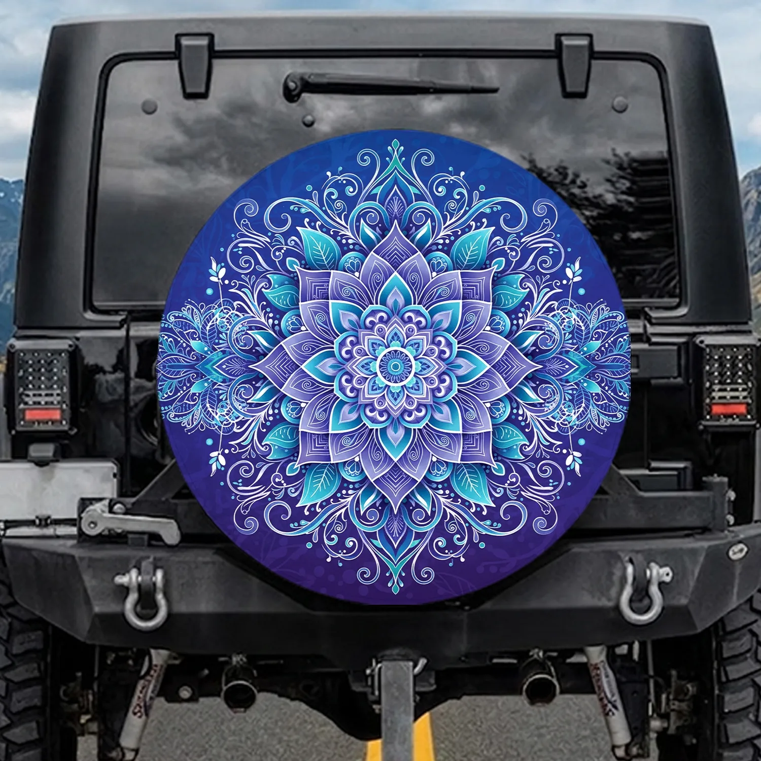 Lotus Mandala Floral Leaves Feathers - Boho Lifestyle Gift Spare Tire Cover - 1