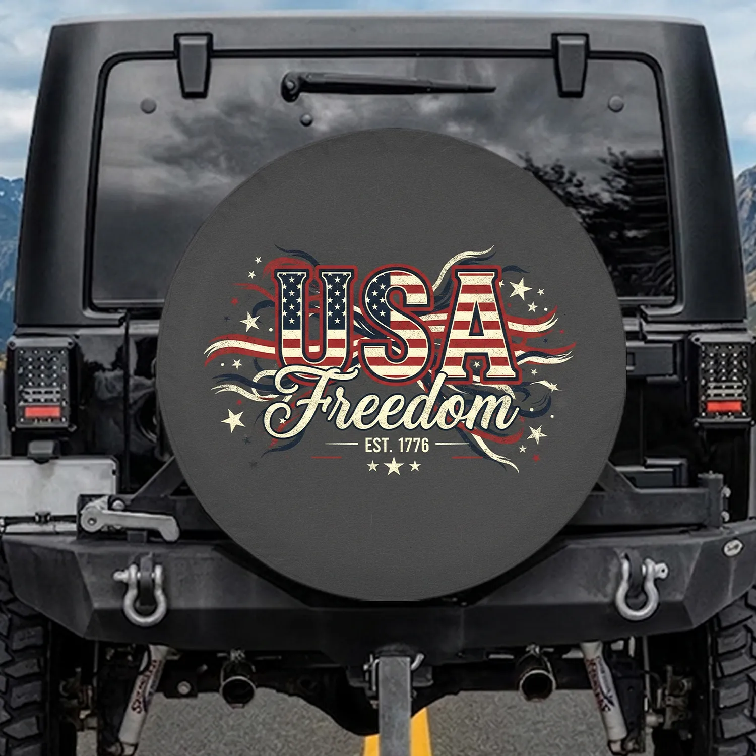 USA American Flag Freedom 1776 Stars - Independence Day Gift for Veterans Spare Tire Cover - 1