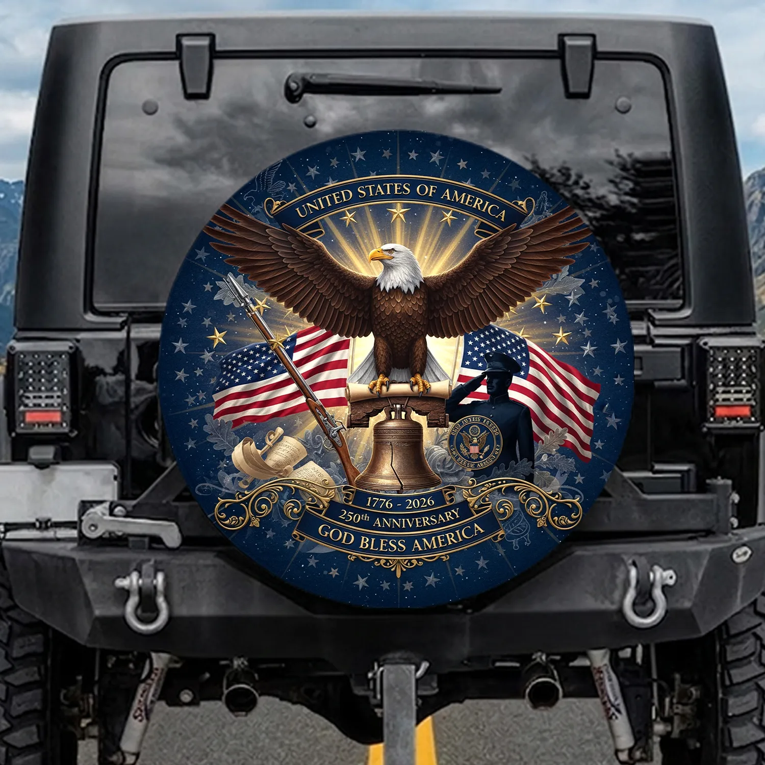 United States Eagle Liberty Bell Flag 250th Anniversary for Veterans Spare Tire Cover - 1