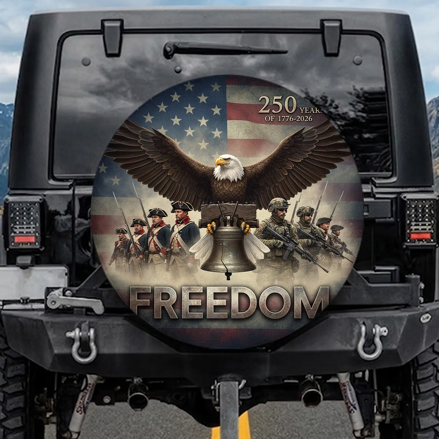 Bald Eagle Liberty Bell American Flag - Independence Day Gift for Veterans Spare Tire Cover - 1