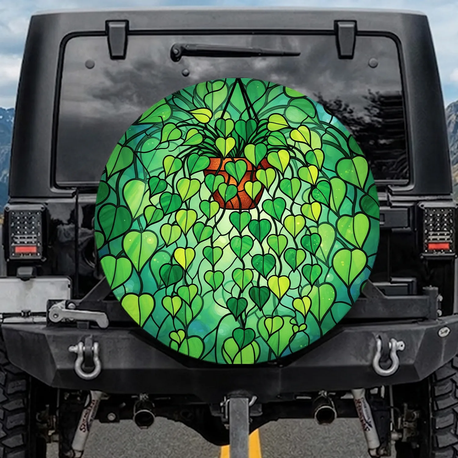 Stained Glass Heart Leaf Plant with Vines Home Decor Gift for Garden Lover Spare Tire Cover - 1