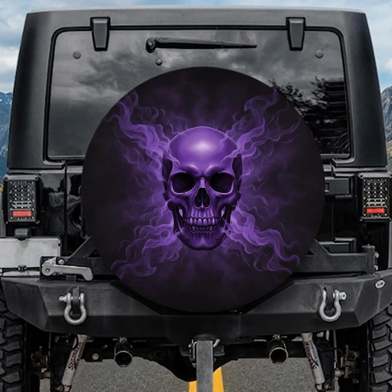 Royal Purple Human Skull - Halloween Home Decor Gothic Collector Gift Spare Tire Cover - 1