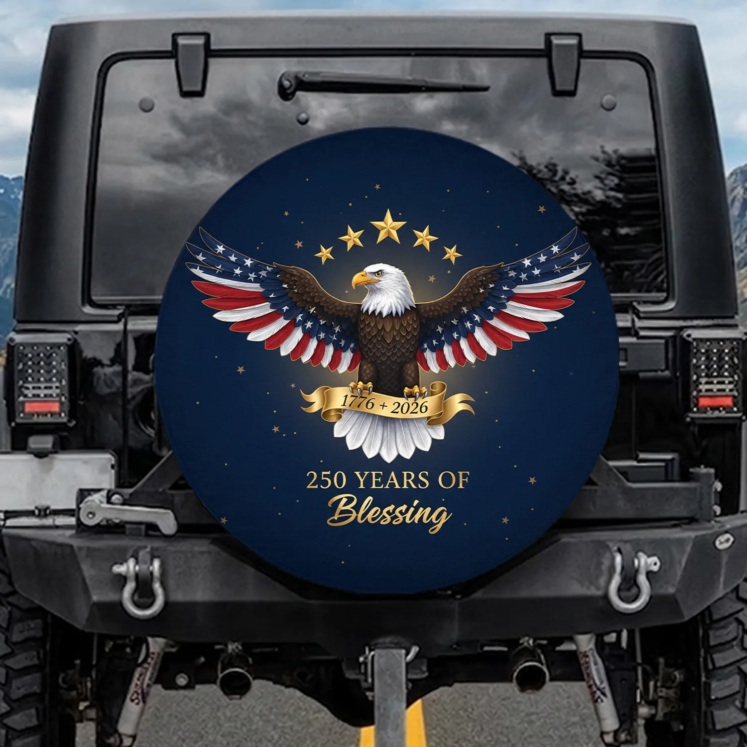 Bald Eagle American Flag 250 Years - Independence Day Gift for Veterans Spare Tire Cover - 1