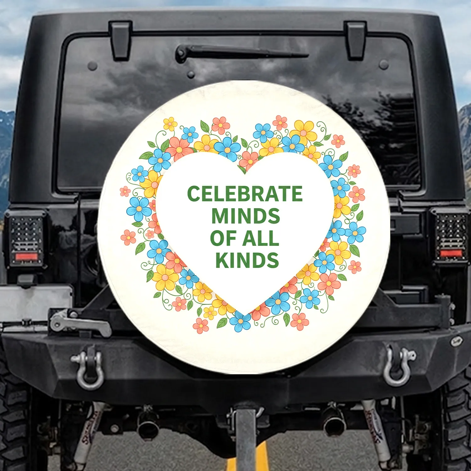 Celebrate Minds Of All Kinds Heart Floral - Inclusivity Gift Spare Tire Cover - 1