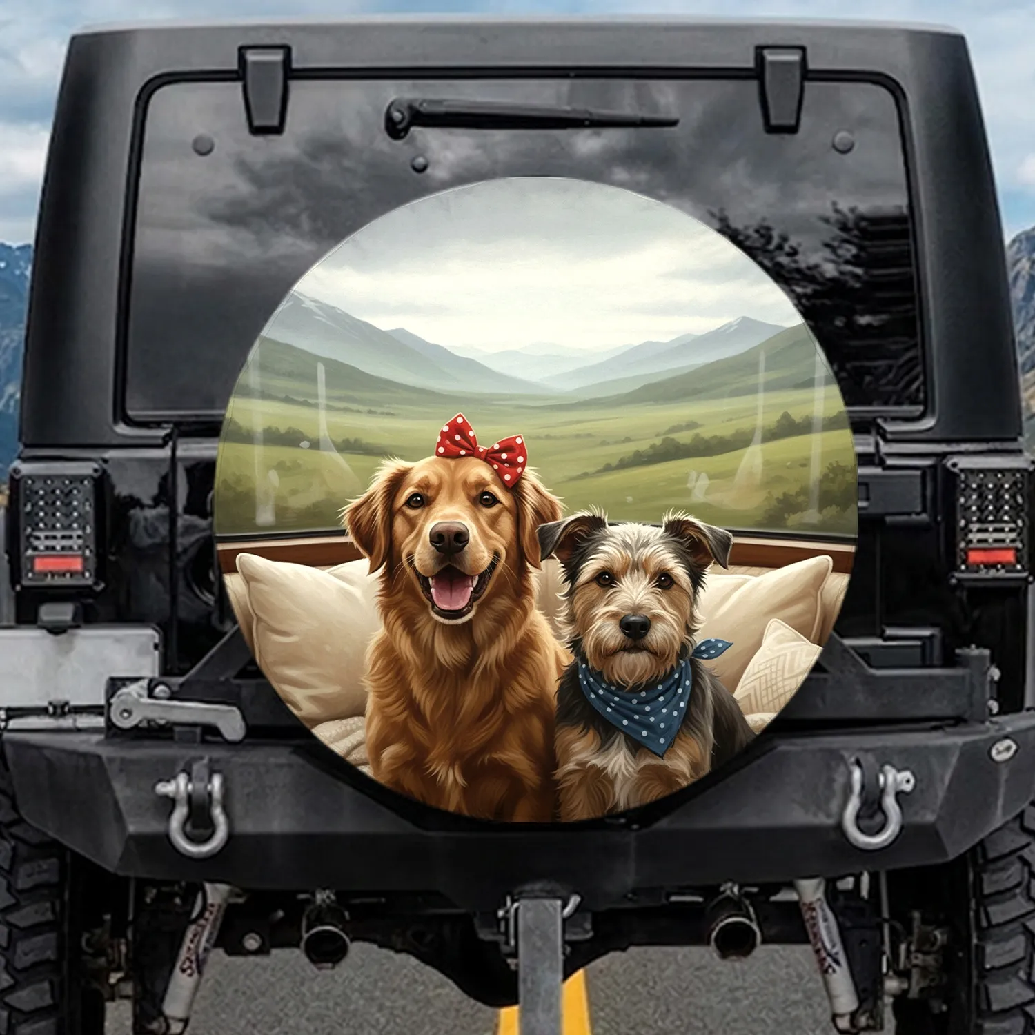 Smiling Dogs Mountain Landscape Journey - Travel Essentials Gift Spare Tire Cover - 1