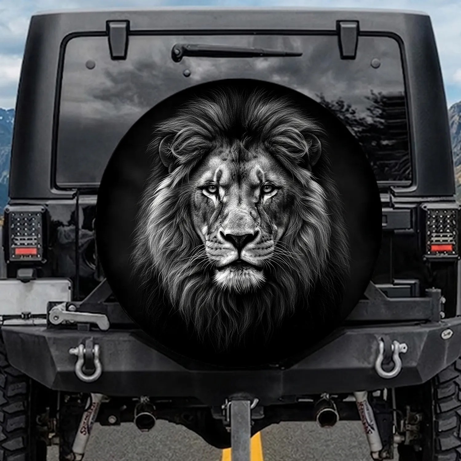 Majestic Lion Head Black Background - Wildlife Lover Gift Spare Tire Cover - 1