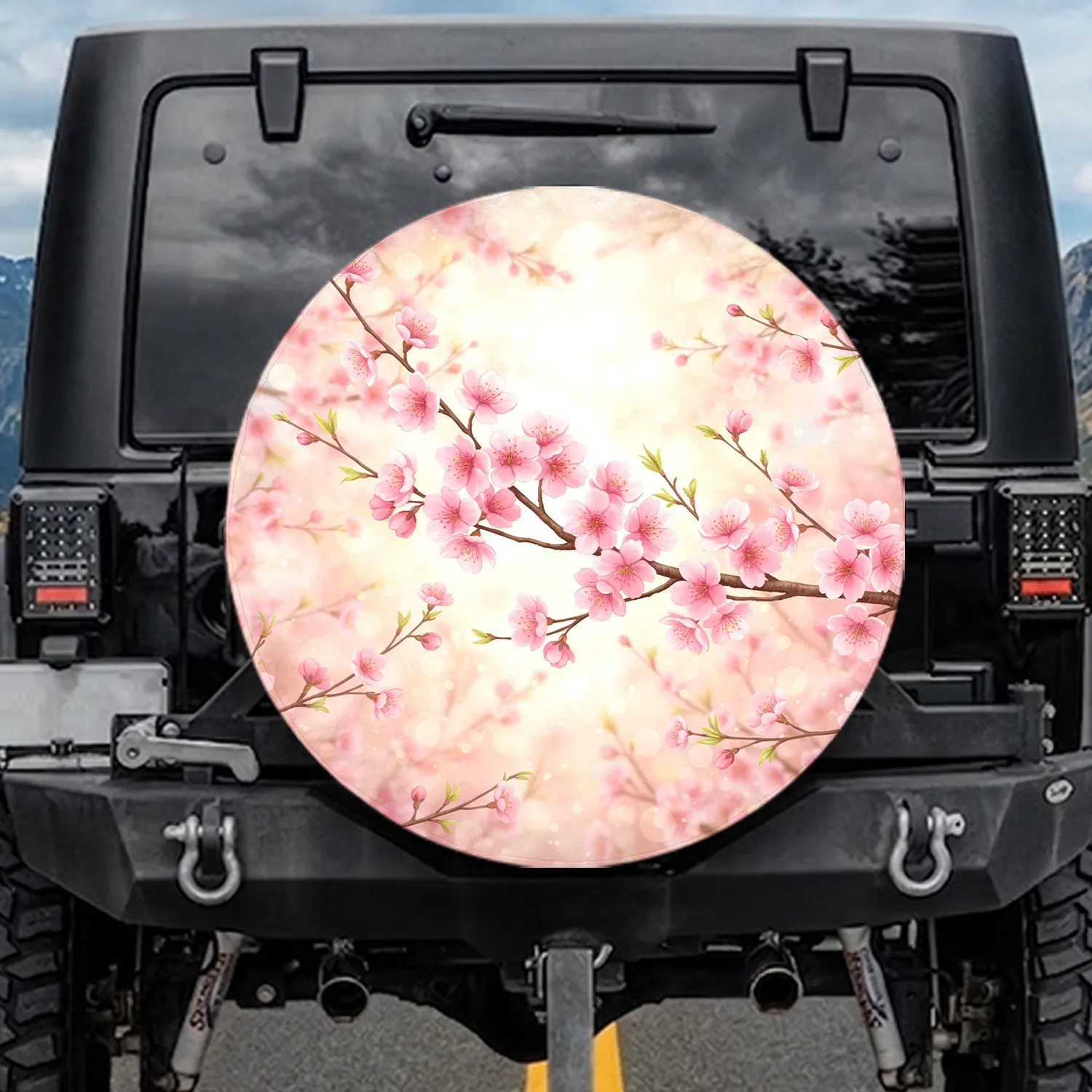 Cherry Blossom Branch Full Bloom Green Foliage Spring Outdoor Decor Gift for Nature Lover Spare Tire Cover - 1