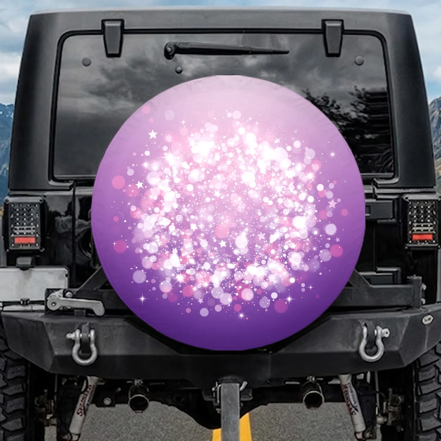 Shimmering Pink Lavender Violet Purple Bokeh Stars - Home Decor Gift Spare Tire Cover - 1
