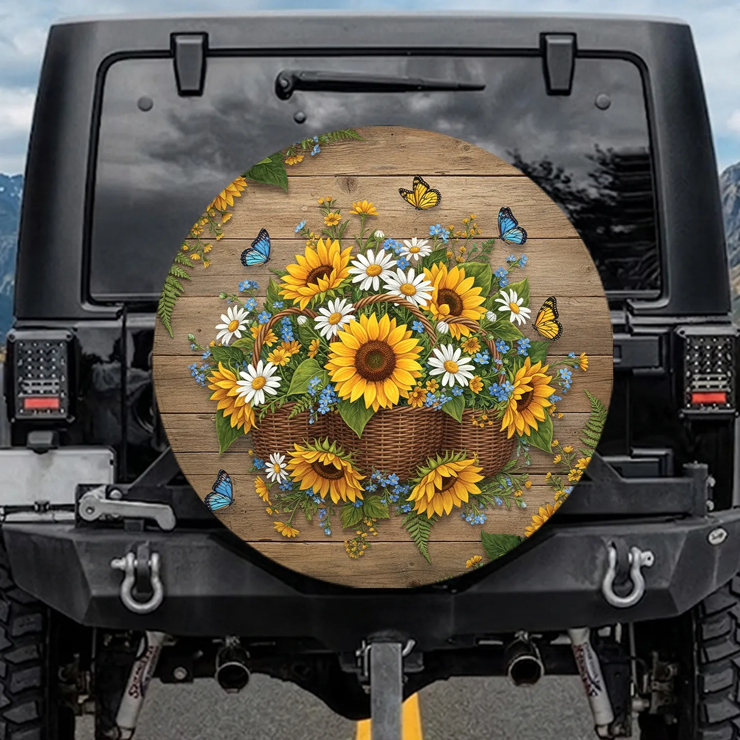 Sunflowers Daisies Wildflowers Rustic Wood Inspirational Phrase - Farmhouse Home Decor Gift Spare Tire Cover - 1