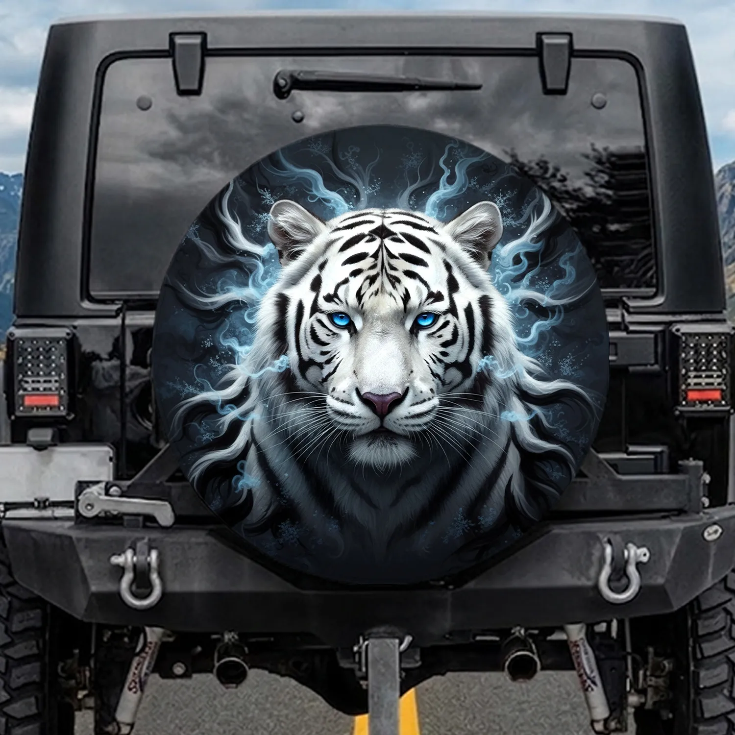 White Tiger Electric Blue Eyes Wildlife Lover Gift Spare Tire Cover - 1