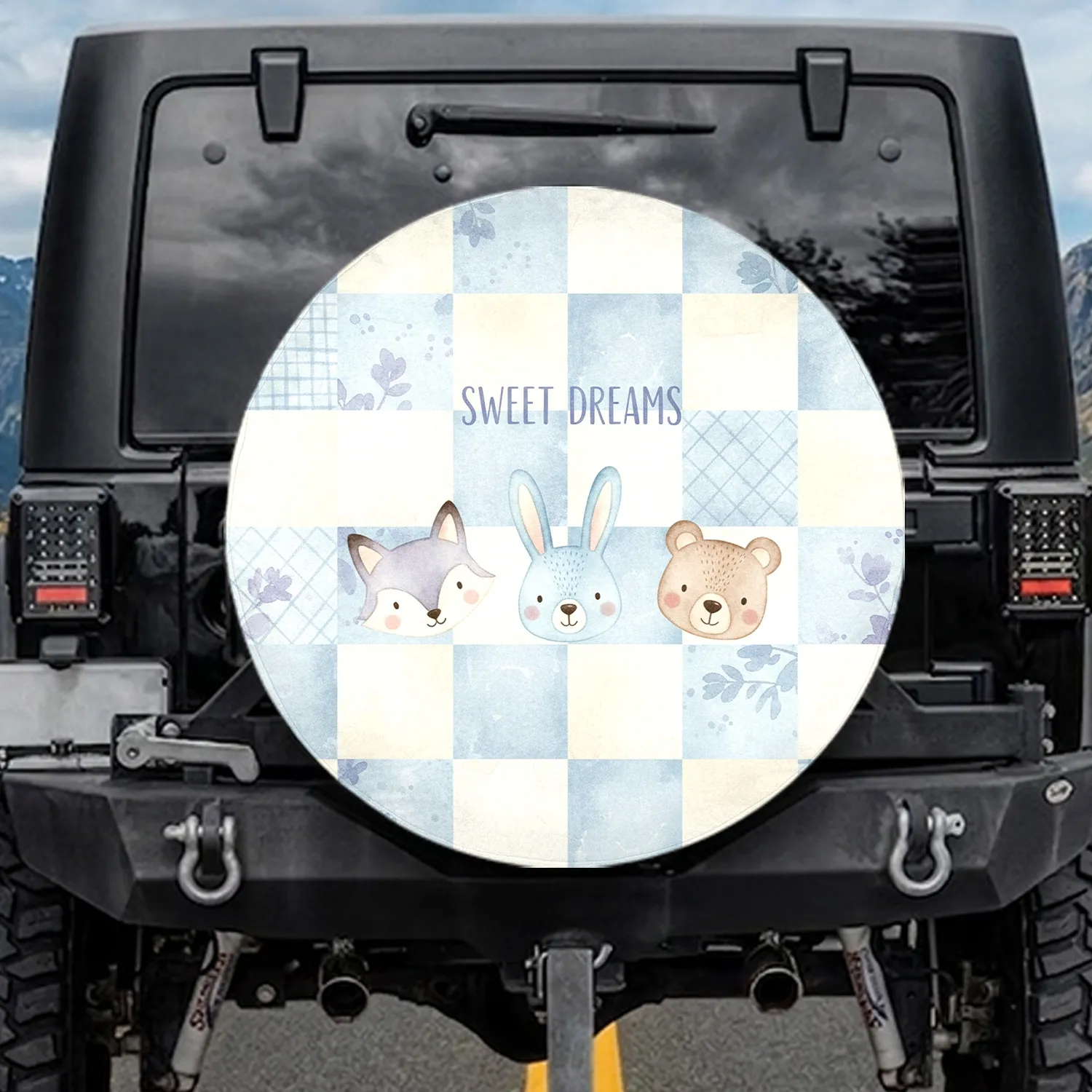 Varied Scale Grid Irregular Checkerboard Textured Squares Outdoor Lifestyle Decor for Vehicle Enthusiasts Spare Tire Cover - 1