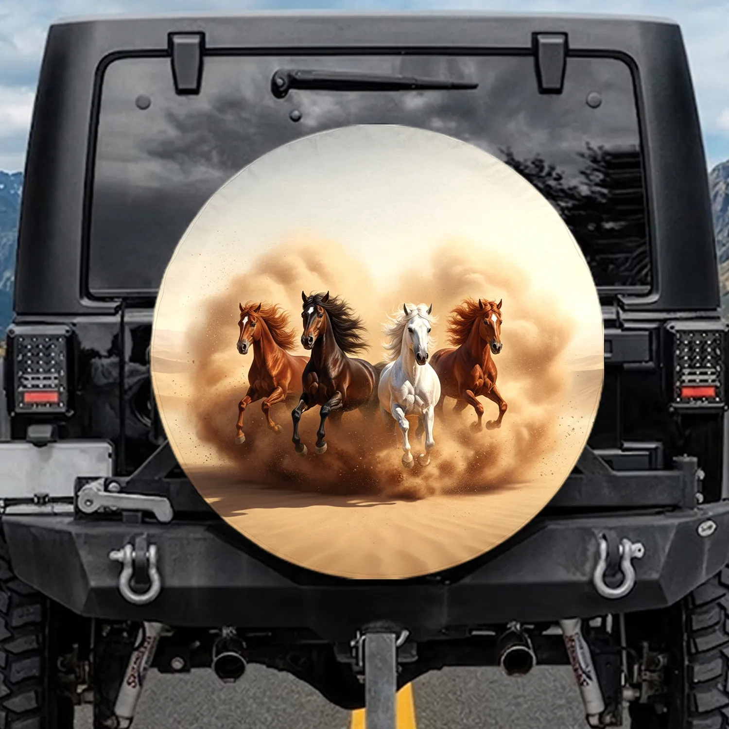 Powerful Galloping Horses Desert Dust Storm - Wildlife Lover Gift Spare Tire Cover - 1