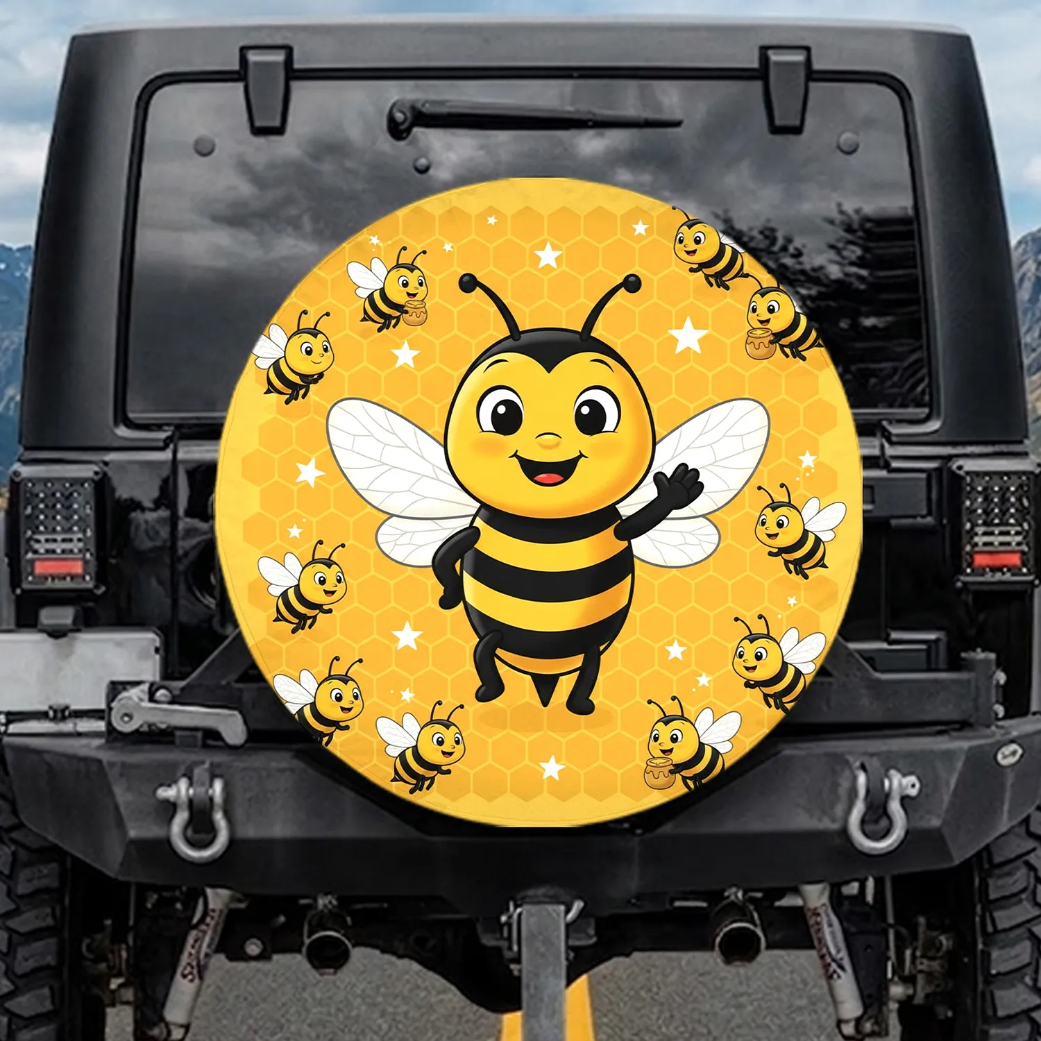 Honey Bee Smaller Bees Five-Pointed Stars Field Road Trip Adventure Gear for Bee Lover Spare Tire Cover - 1