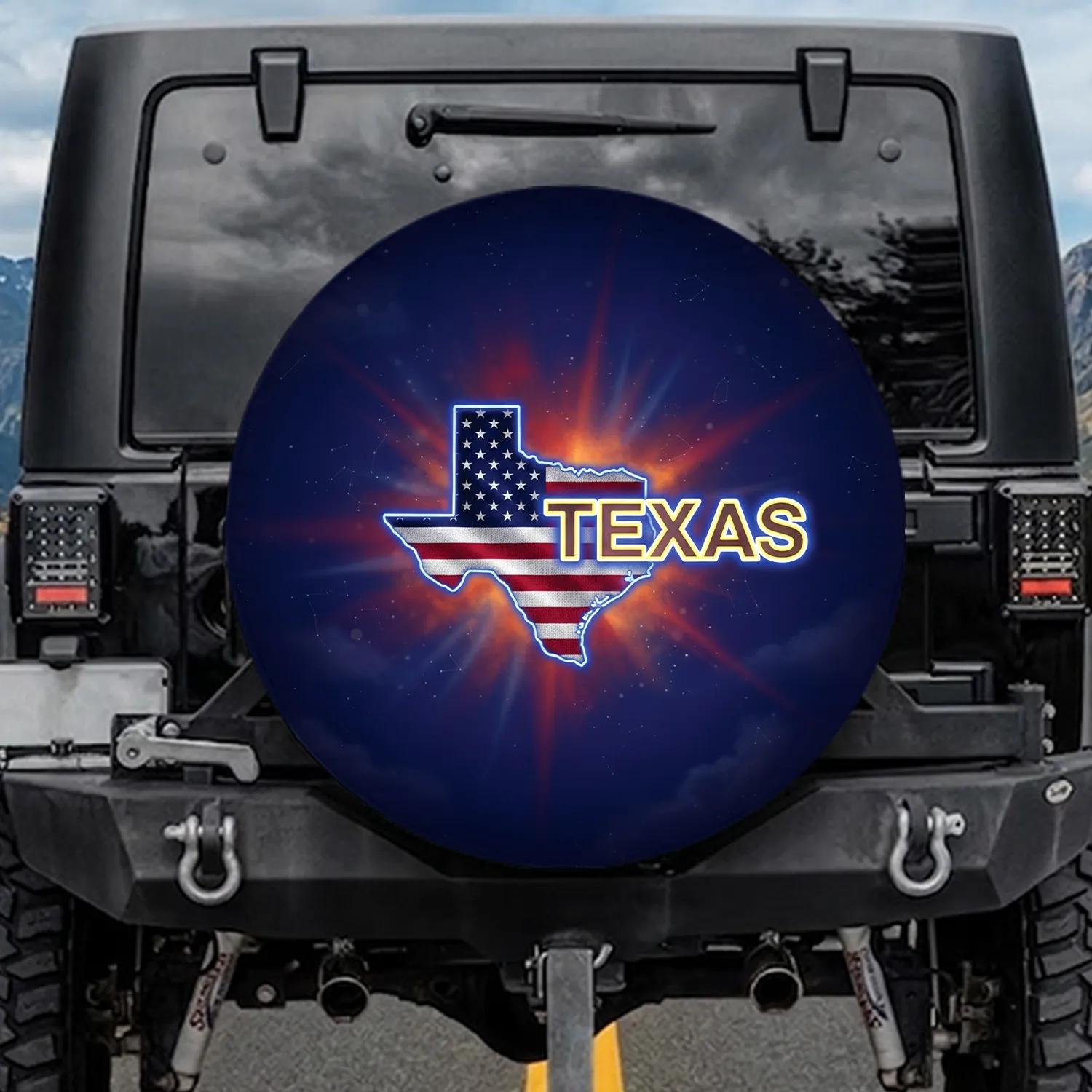 Neon Texas Flag State Silhouette - Independence Day Gift for Veterans Spare Tire Cover - 1